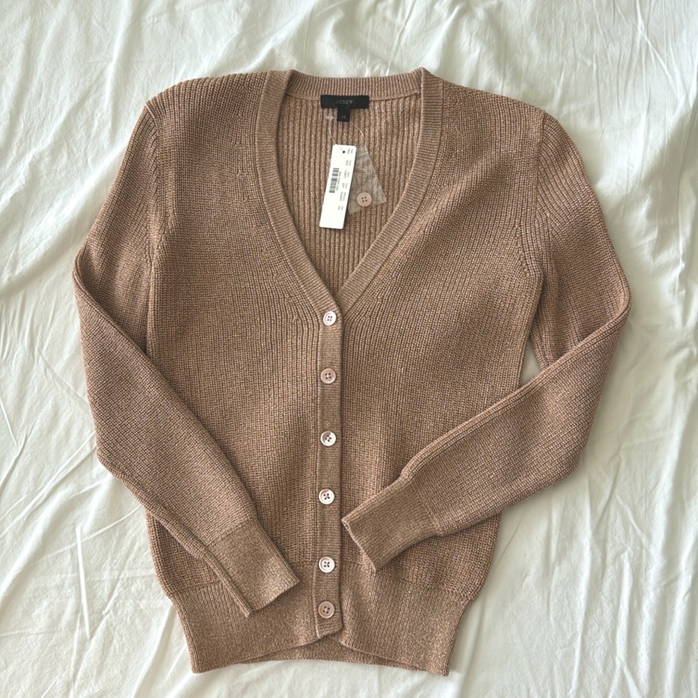 J. Crew Ribbed Metallic Cardigan Sweater NWT XS